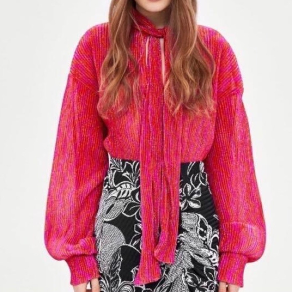 Bloggers Favorite Zara pink tie up bow blouse